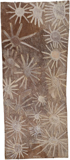 Nyapanyapa Yunupiŋu untitled, 2018; 3337-18; natural earth pigments on bark; 189 x 83 cm; enquire