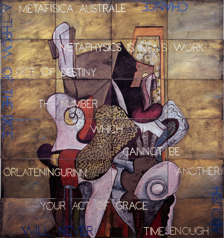 Imants Tillers Time Enough, 2017; acrylic, gouache on 24 canvas boards, no. 99460 - 99513; 150.5 x 141.5 cm; Enquire