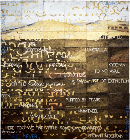 Imants Tillers Outback Q, 2010; acrylic, gouache on 54 canvasboards, no. 83723 - 83776; 229 x 214 cm; enquire