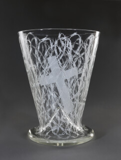 Fiona Hall Gateless  Gate, 2017; Cat no.  23; etched glass; 30 x 23.5 x 23.5 cm; enquire