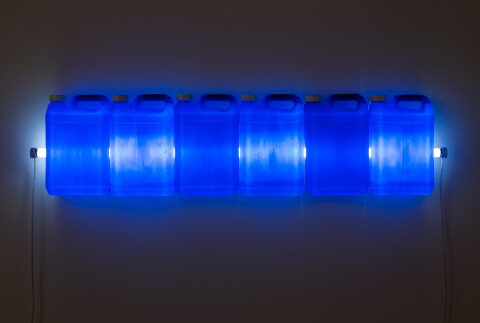 Bill Culbert Strait (Blue), 2015; fluorescent light, plastic bottles; 30 x 120 x 12 cm; enquire