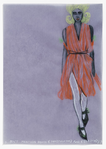 Jacqueline Fraser DON'T MENTION DEATH >, 2004; aquarelle on French calque paper; 30 x 21 cm; enquire