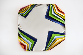 Jim Lambie Metal Box (Rio de Janeiro), 2019; polished steel and aluminium sheets, gloss paint; 80 x 80 x 23 cm; 20 Kg; Enquire