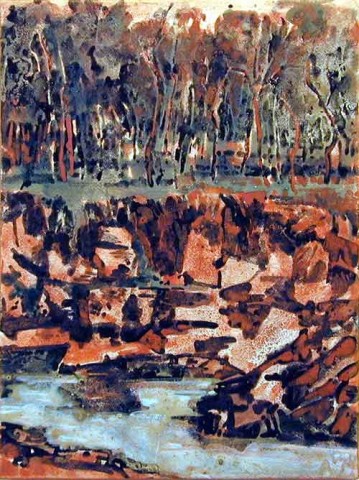 Mandy Martin Peat Bog, 2002; pigment, ochre, hematite, mica, wax medium & acrylic binder on paper; 40 x 30 cm; enquire