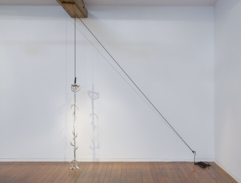 Caroline Rothwell Punctum, 2017; Britannia metal, rope; 150 x 20 x 20 cm; installation dimensions variable; Enquire
