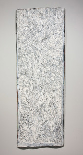 Nyapanyapa Yunupiŋu White Painting, 2011; 3968O; natural earth pigments on bark; 151 x 52 cm; enquire