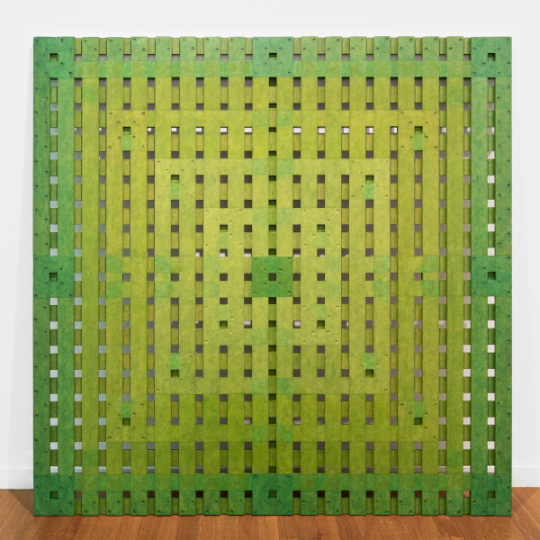 Hilarie Mais her aura, 2025; wood, oil paint; 195 x 195 cm; enquire