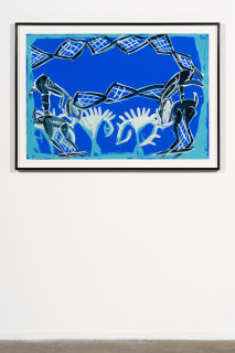 installation view; Dhambit Munuŋgurr Djirikitj ga Wärrkarr, 2024; 4637-24; acrylic on paper; 77 x 112.5 cm; enquire