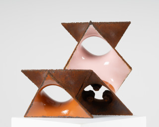 James Angus The Visitor, 2025; steel, enamel paint; 40 x 46 x 20 cm; enquire