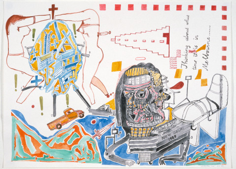 Gareth Sansom Melbourne Time, 1989; watercolour on paper; 56 x 76 cm; enquire