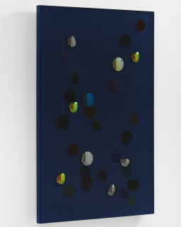 Jim Lambie November 1976, Waterfall, 2026; resin, sunglasses lens, birch plywood, paint; 91.5 x 61 x 5 cm; enquire