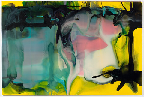 Dale Frank 3. A sweet marzipan bird on a leaper's ledge sang singing songs of lease backed macabre memories, 2008; varnish on canvas; 200 x 300 cm; enquire