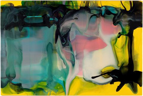 Dale Frank A sweet marzipan bird on a leaper's ledge sang singing songs of lease backed macabre memories, 2008; varnish on canvas; 200 x 300 cm; enquire