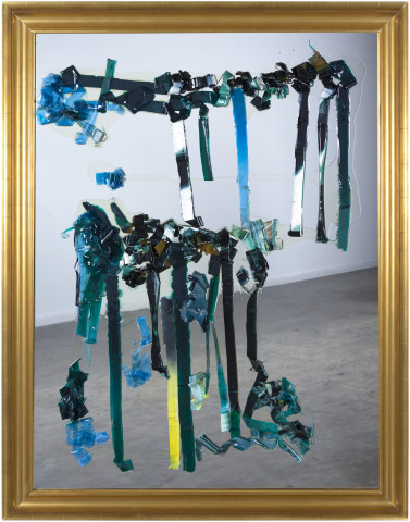 Dale Frank How I live now 2, 2014; scraped 200 x 200 cm varnish painting on glass; 134 x 104 cm; (framed); Enquire