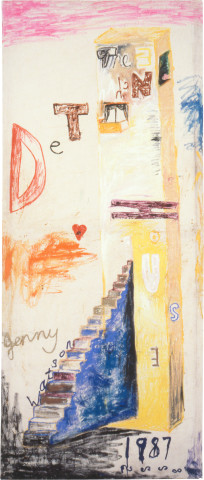 Jenny Watson The Enchanted House, 1987; oil and acrylic on cotton duck; 215 x 91 cm; enquire