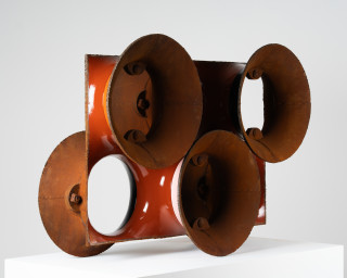 James Angus All Gates Open, 2025; steel, enamel paint; 92 x 130 x 43 cm; enquire