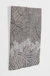 Yalmakany Marawili Night scene, 2025; 1651-25; earth pigments on stringybark; 72 x 52 cm; enquire