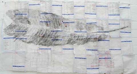 John Wolseley Logged jungle Sabah, 2001; graphite on invoice slips; 73 x 133 cm; enquire