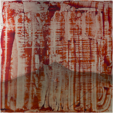 Dale Frank Bangladeshi, 2017; bluebird blood under Liquid Glass on perspex; 200 x 200 cm; enquire