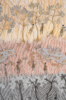 Yalmakany Marawili From the wetlands to the coast (detail), 2026; 975-26; earth pigments on board; 200 x 200 cm; enquire