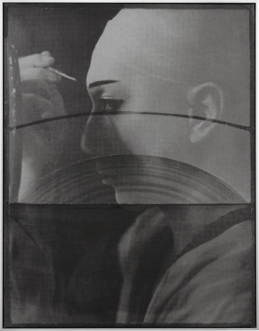 David Noonan Untitled, 2016; silk screen linen collage mounted on wooden panel, steel frame; 90 x 70 x 5 cm; enquire