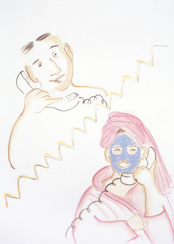 Vivienne Shark LeWitt untitled sketch (couple on phone), 1994; watercolour on paper; 75 x 55 cm; enquire