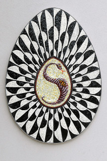 Nell we have known each other for a long, long time, 2009; Venetian mosaic tiles made by Orsoni, fibrous concrete, stainless steel, grout and pigment; 152 x 105 x 4 cm; private collection Adelaide<br> photo: James Grose ; enquire