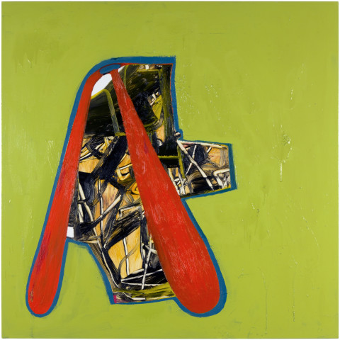 Gareth Sansom Two big red ones, 2014; oil and enamel on linen; 122 x 122 cm; enquire