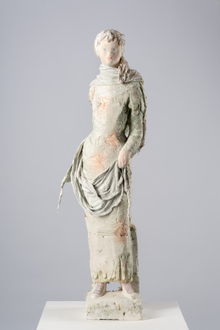 Linda Marrinon Winter, 2025; tinted and painted plaster with muslin; 100 x 36 x 24 cm; more info; enquire