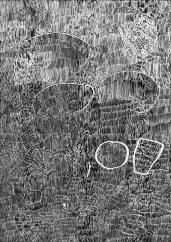 Nyapanyapa Yunupiŋu 35. Birrka'mirri 6, 2011; 4303C; paint pen on clear acetate plastic; 83.5 x 59.5 cm; enquire