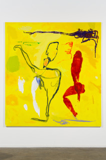 installation view; Tom Polo echo echo (wild accusations part two), 2026; acrylic and Flashe on polycotton; 213 x 198 cm; enquire