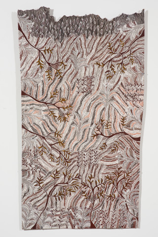 Yalmakany Marawili Murrtjumun, Nhumurray, Wärrkarr, Butjiriŋaniŋ, 2024; 2079-24; earth pigments on Stringybark; 146 x 84.5 cm; more info; enquire
