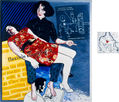 Merilyn Fairskye Flexible Coupling 2 (Developing System Flow), 1985; oil on canvas; 2 panels; 168 x 152 cm and 30 x 30 cm; enquire