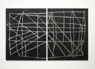 Daniel Boyd Untitled (TI1), 2015; oil and archival glue on linen; 213 x 334 cm; enquire