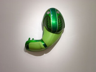 Patricia Piccinini 9. Cyclepups: Mantis, 2005; fibreglass, automotive paint, leather and stainless steel; 40 x 110 x 50 cm; Enquire