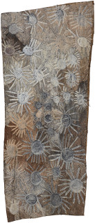 Nyapanyapa Yunupiŋu untitled, 2018; 3893-18; natural earth pigments on bark; 185 x 80 cm; enquire