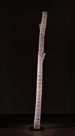 Nyapanyapa Yunupingu untitled, 2018; 1591-18; natural earth pigments on hollow log; 249 x 18 x 18 cm; Enquire