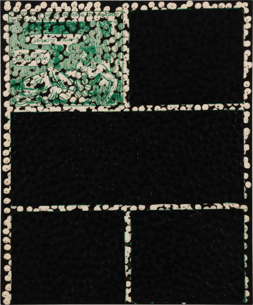 Daniel Boyd Untitled (IGTWSCM), 2025; oil, ink and archival glue on paper mounted to board; 30 x 25 cm; enquire