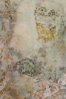 John Wolseley Cryptic mimicry of the Moritz's leaf-tailed gecko (detail), 2024; watercolour, graphite, frottage and woodblock prints on Gampi and Arches paper; 77 x 86 cm; 94 x 101 cm (framed); enquire