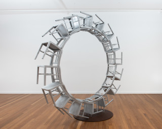 Marley Dawson 1006 portal, 2024; 1006 aluminium chairs, mild steel base; 295 x 295 x 120 cm; enquire