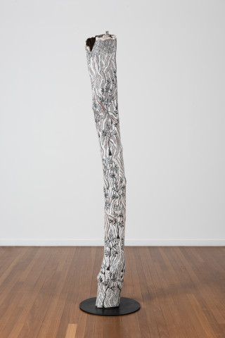 Yalmakany Marawili Borukpili, Butjitṯriŋaniŋṉ, Ṉämbara, 2024; 1831-24; earth pigments on Stringybark hollow pole; 264 x 31 cm; more info; enquire