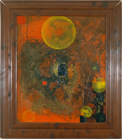 Dale Frank Mothers and Fathers and the Reel, 1986; acrylic & mixed media on canvas; 76 x 91 cm; enquire