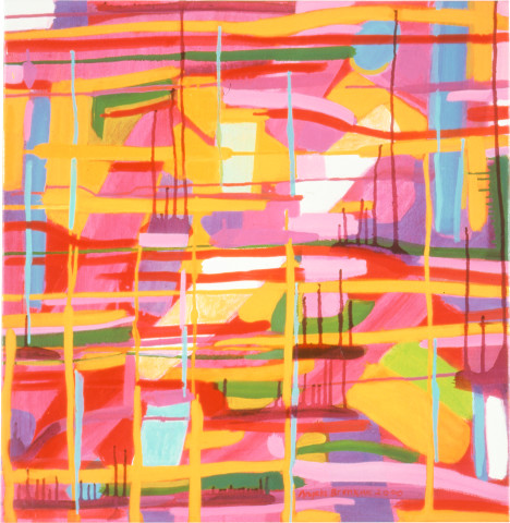 Angela Brennan My Couch is Green and my beams are made of cedar, 2000; Oil on linen; 60.5 x 69 cm; enquire