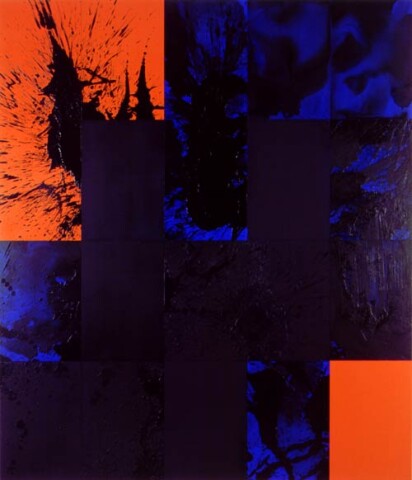 Lindy Lee 8 Negations, 2001; 20 panels, acrylic, oil, wax, and ink on board; 166 x 147 cm; enquire