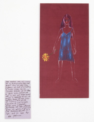 Jenny Watson Girl With A Flower, 1995; Oil on cordoroy & acrylic on canvas; 189 x 98 & 76 x 51; enquire