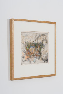 John Wolseley The Bilby Returns - Great Sandy Desert, 2024; etching with watercolour and woodcut chine-colle; 32 x 40 cm; 59 x 64 cm (framed); Edition of 30; enquire