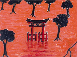 Jan Murray Orange Gate, 1986; solid marker, oil stick and oil pastel on paper; 80 x 97 cm; enquire