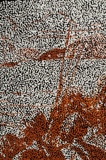 Daniel Boyd Untitled (WTMAGTBTDOU) (detail), 2025; oil, acrylic and archival glue on paper mounted to canvas; 78 x 186 cm; enquire