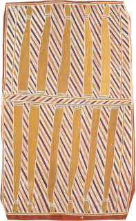 Clara Wubukwubuk Blind Snakes, 1989; natural ochre pigments on Stringybark; 133 x 80 cm; enquire