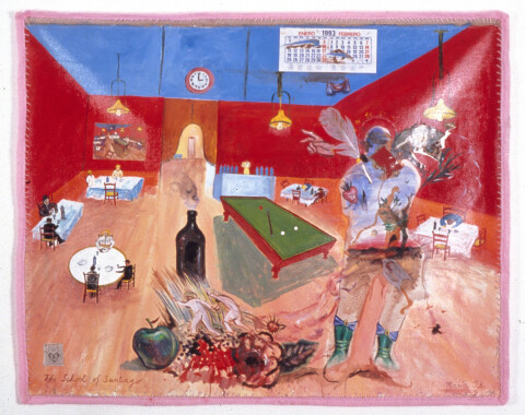 Juan Davila The School of Santiago, 1993; oil, enamel & collage on canvas; 113 x 140 cm; enquire